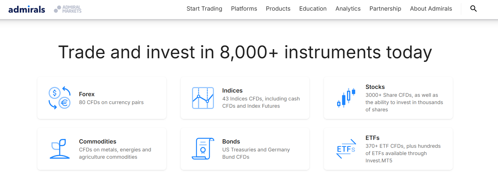 Admiral Markets review of pros reveals that it offers over 8000 tradable instruments.