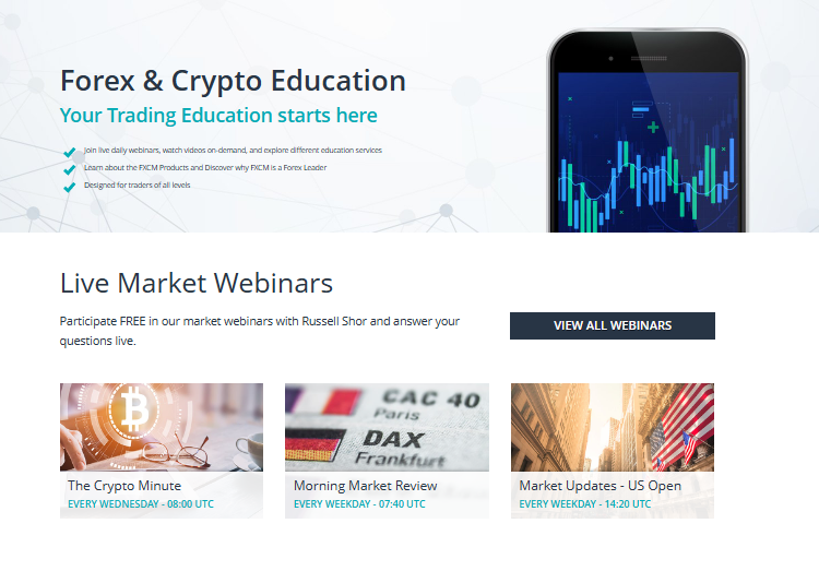 Screenshot of FXCM educational center.